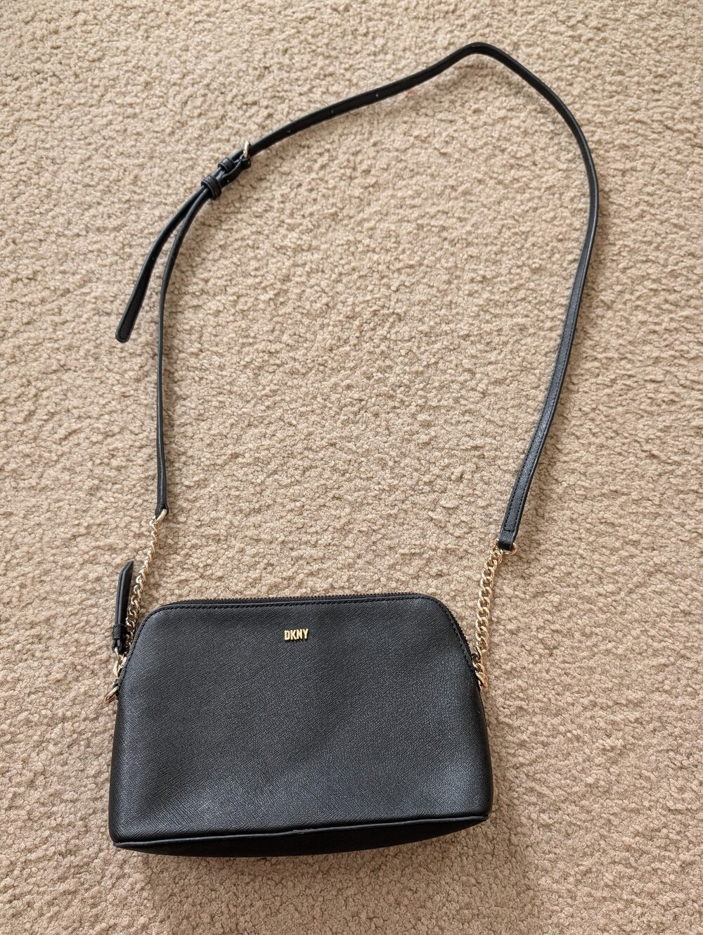 DKNY Black Crossbody with Gold Chain Accents